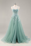 Sparkly Purple Grey A Line Corset Beaded Long Formal Dress with Slit