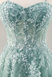 Sparkly Purple Grey A Line Corset Beaded Long Formal Dress with Slit