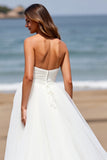 White Sweetheart A Line Tulle Sweep Train Boho Wedding Dress