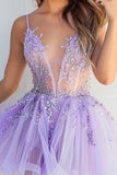 Sparkly Lilac Tulle A Line Sequined Short Cocktail Dress with Appliques