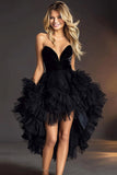 Black A Line High-Low Velvet Sweetheart Cocktail Dress with Ruffles