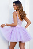 Sparkly Lilac Corset A Line Short Cocktail Dress with Sequins