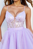 Sparkly Lilac Corset A Line Short Cocktail Dress with Sequins