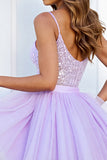 Sparkly Lilac Corset A Line Short Cocktail Dress with Sequins