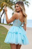Light Blue Corset Tiered A Line Short Cocktail Dress