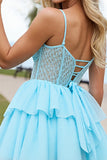 Light Blue Corset Tiered A Line Short Cocktail Dress