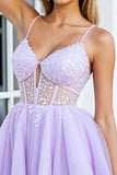 Sparkly Lilac Corset Tulle A Line Short Cocktail Dress