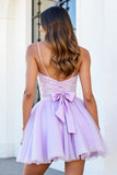 Sparkly Lilac A Line Short Corset Cocktail Dress with Sequins