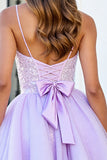 Sparkly Lilac A Line Short Corset Cocktail Dress with Sequins