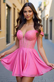 Sparkly Fuchsia Cold Shoulder Corset Short Cocktail Dress