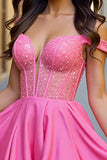Sparkly Fuchsia Cold Shoulder Corset Short Cocktail Dress