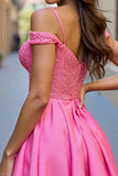 Sparkly Fuchsia Cold Shoulder Corset Short Cocktail Dress