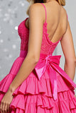 Fuchsia Corset Tiered A Line Short Cocktail Dress