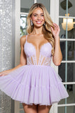 Lilac Organza Corset A Line Short Cocktail Dress with Lace