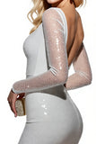 Sparkly White Bodycon Long Sleeves Short Graduation Dress