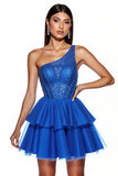 Sparkly Royal Blue A Line Corset Tulle Short Cocktail Dress