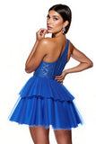 Sparkly Royal Blue A Line Corset Tulle Short Cocktail Dress