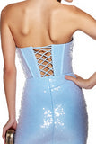 Sparkly Light Blue Sequins Corset Strapless Short Cocktail Dress with Fringes