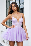 Sparkly Lilac Corset A Line Short Cocktail Dress with Beading