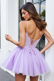 Sparkly Lilac Corset A Line Short Cocktail Dress with Beading
