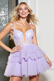 Lilac Tulle Corset A Line Tiered Short Cocktail Dress