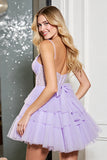 Lilac Tulle Corset A Line Tiered Short Cocktail Dress