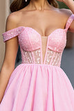 Sparkly Pink A Line Corset Beaded Short Cocktail Dress
