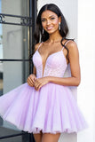 Lilac Corset A Line Short Cocktail Dress with Lace