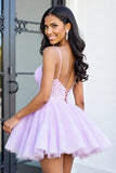 Lilac Corset A Line Short Cocktail Dress with Lace