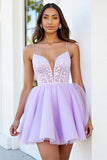 Lilac Corset A Line Short Cocktail Dress with Appliques