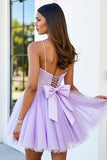 Lilac Corset A Line Short Cocktail Dress with Appliques