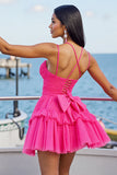 Fuchsia A Line Tulle Tiered Short Cocktail Dress with Ruffles