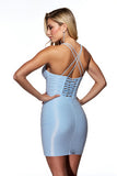 Sparkly Light Blue Bodycon Short Cocktail Dress with Fringes