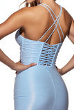 Sparkly Light Blue Bodycon Short Cocktail Dress with Fringes