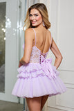 Lilac A Line Corset Tiered Short Cocktail Dress with Lace
