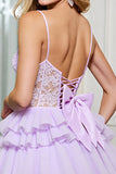 Lilac A Line Corset Tiered Short Cocktail Dress with Lace