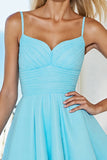 Blue A Line Spaghetti Straps Mini Cocktail Dress With Bow