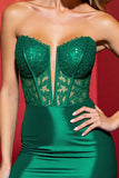 Dark Green Corset Strapless Mini Cocktail Dress with Lace