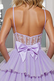 Lilac A Line Short Corset Cocktail Dress with Lace