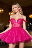 A-Line Corset Appliqued Fuchsia Short Cocktail Dress