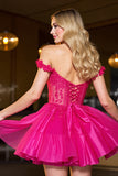 A-Line Corset Appliqued Fuchsia Short Cocktail Dress