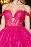 A-Line Corset Appliqued Fuchsia Short Cocktail Dress