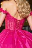 A-Line Corset Appliqued Fuchsia Short Cocktail Dress