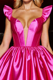 A Line Corset Fuchsia Short Cocktail Dress with Bow