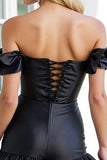 Black A Line Corset Ruffled Mini Cocktail Dress