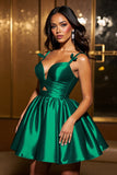 Sparkly A Line Spaghetti Straps Dark Green Cocktail Dress