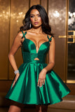 Sparkly A Line Spaghetti Straps Dark Green Cocktail Dress