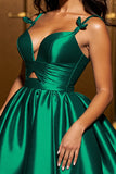 Sparkly A Line Spaghetti Straps Dark Green Cocktail Dress