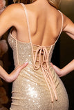 Sparkly Golden Corset Sequins Mini Cocktail Dress