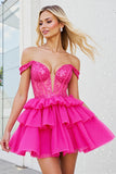 Sparkly Beaded Corset Fuchsia A Line Short Cocktail Dress